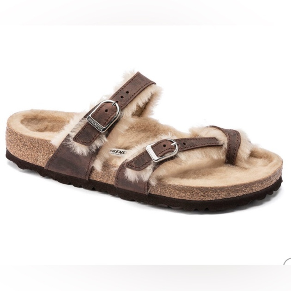 Birkenstock Mayari Shearling Natural Leather Oiled Sandals New